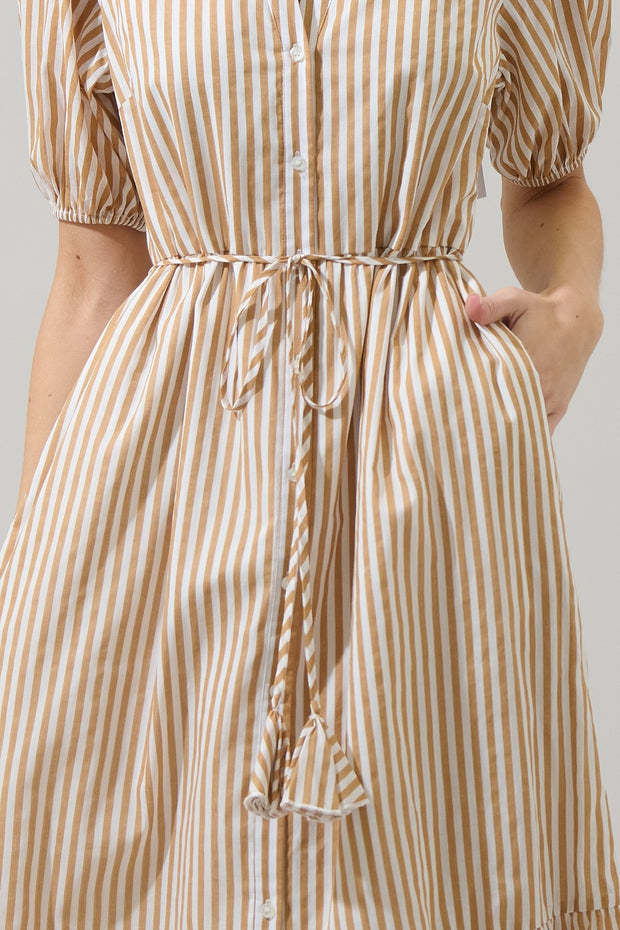 Taupe Striped Midi Dress