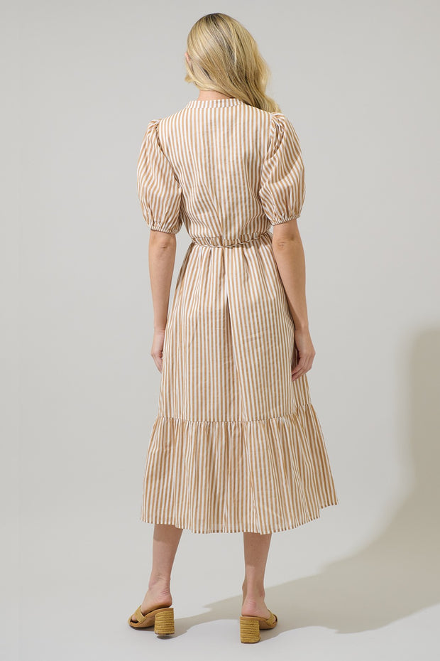 Taupe Striped Midi Dress