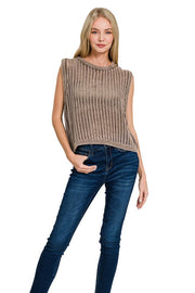 Mocha Open Knit Vest - Large