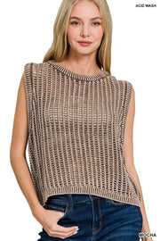Mocha Open Knit Vest - Large