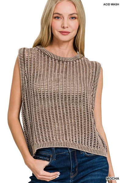 Mocha Open Knit Vest - Large