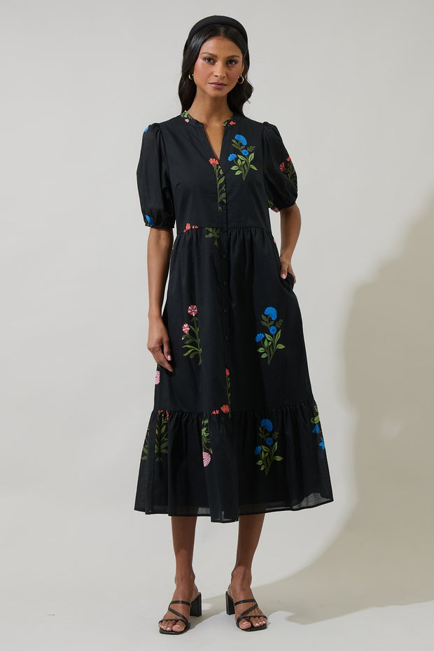 Black Floral Button Down Dress