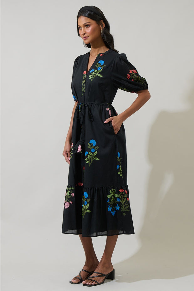 Black Floral Button Down Dress