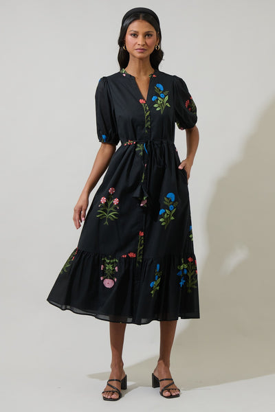 Black Floral Button Down Dress