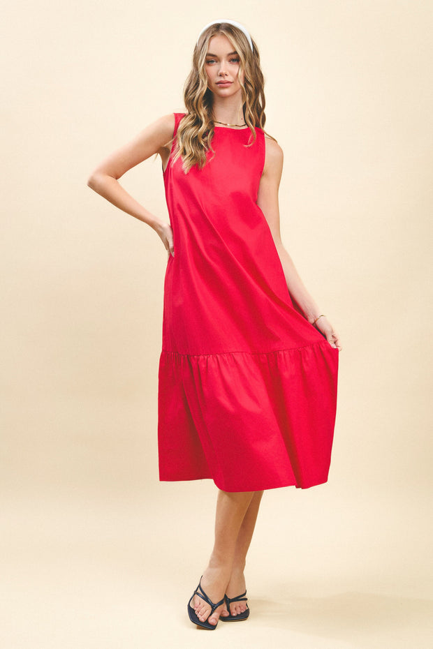 Red Drop Waist Ruffle Dress