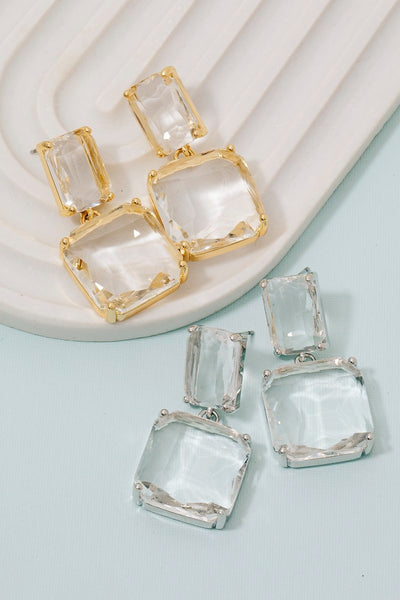 Silver Faceted Gem Dangle Earrings
