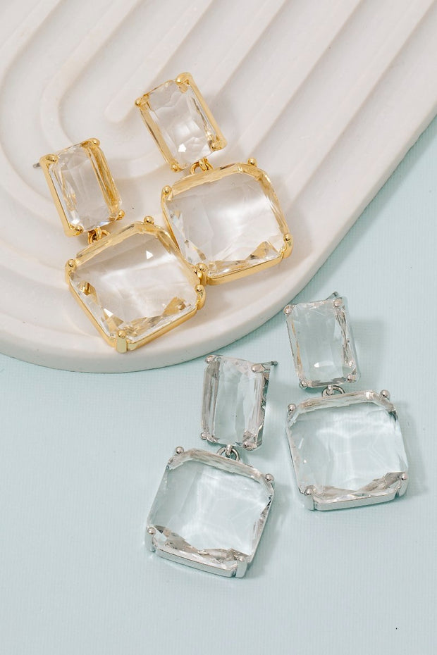 Silver Faceted Gem Dangle Earrings