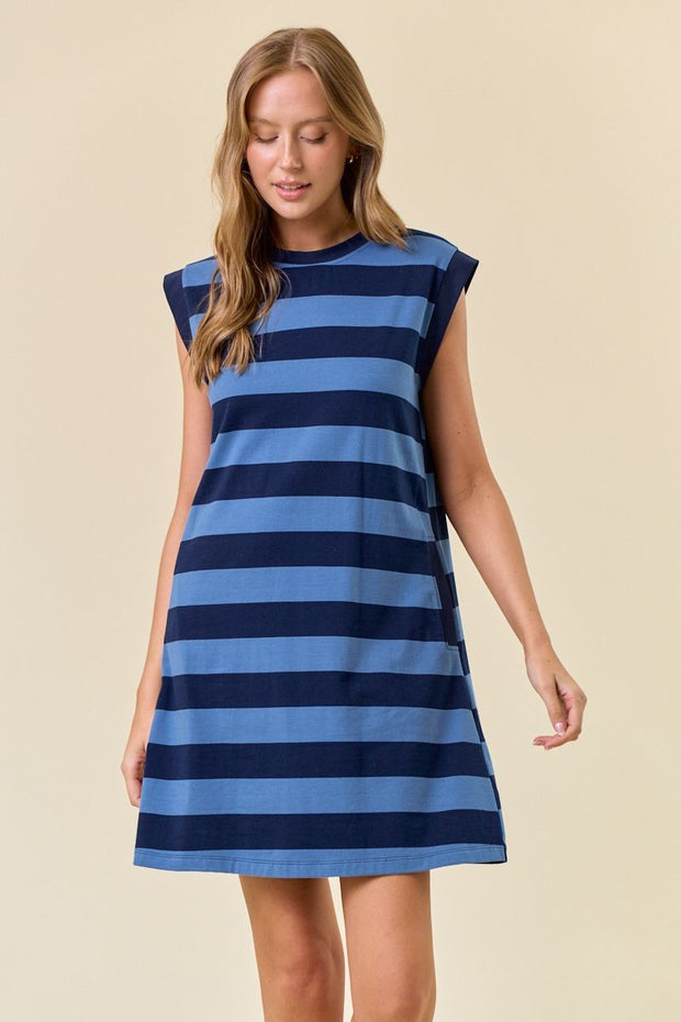 Navy Striped Mini Dress