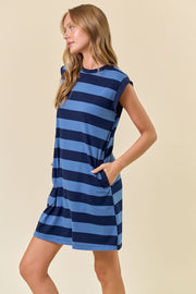 Navy Striped Mini Dress