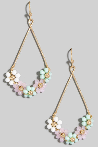 Floral Beaded Tear Drop Dangle Earrings