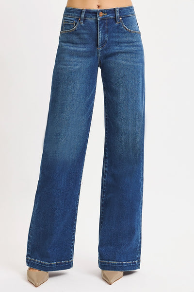 Dark Wash Mid Rise Wide Jeans
