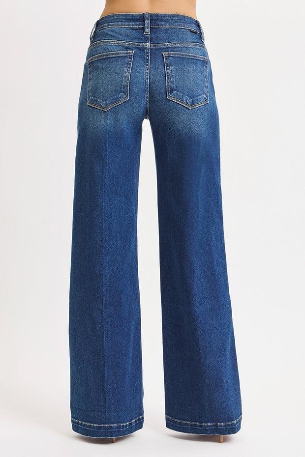 Dark Wash Mid Rise Wide Jeans