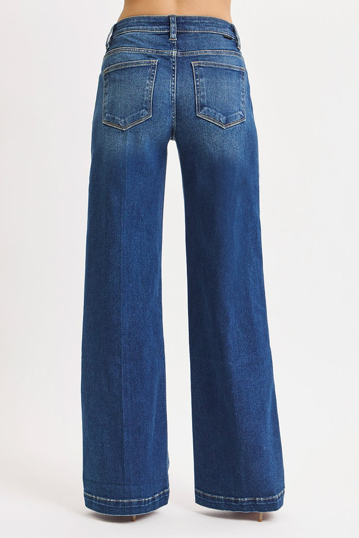 Dark Wash Mid Rise Wide Jeans