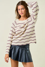 Cream Striped Pointelle Sweater