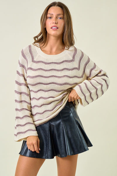 Cream Striped Pointelle Sweater