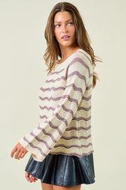 Cream Striped Pointelle Sweater
