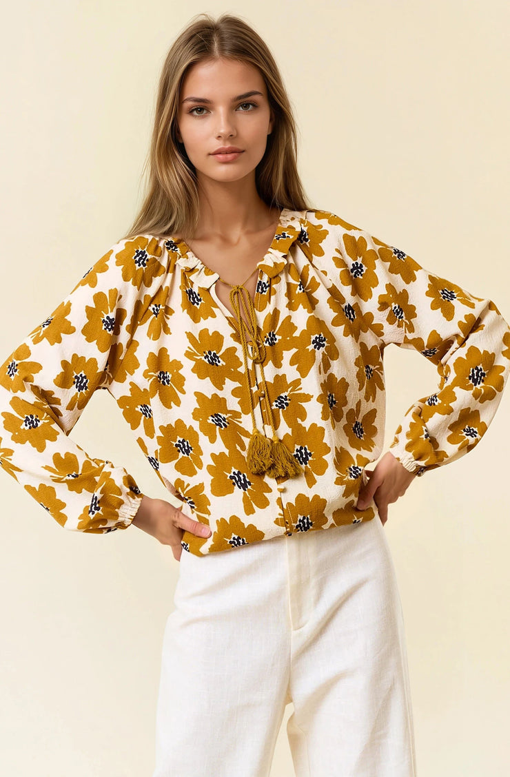 Foral Long Sleeve Button Blouse