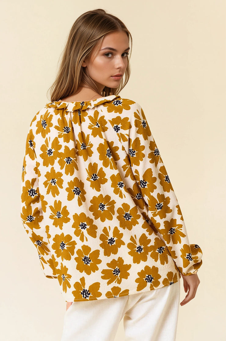 Foral Long Sleeve Button Blouse