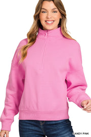 Quarter Zip Fleece Pullover - Candy Pink