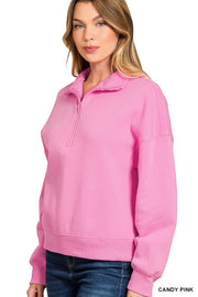 Quarter Zip Fleece Pullover - Candy Pink