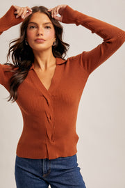 Front Twist Collard Sweater