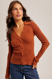 Front Twist Collard Sweater