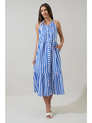 Blue Striped Sleeveless Dress