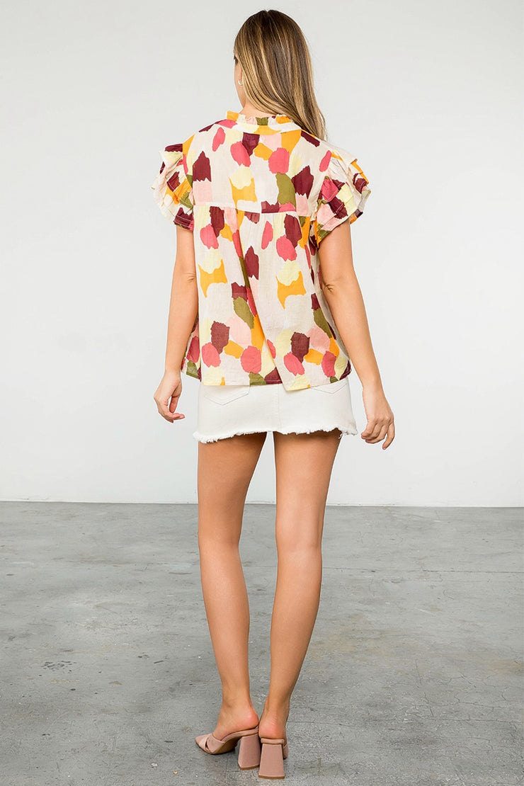 Warm Toned Water Color Print Top