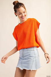 Orange Knit Short Sleeve Sweater