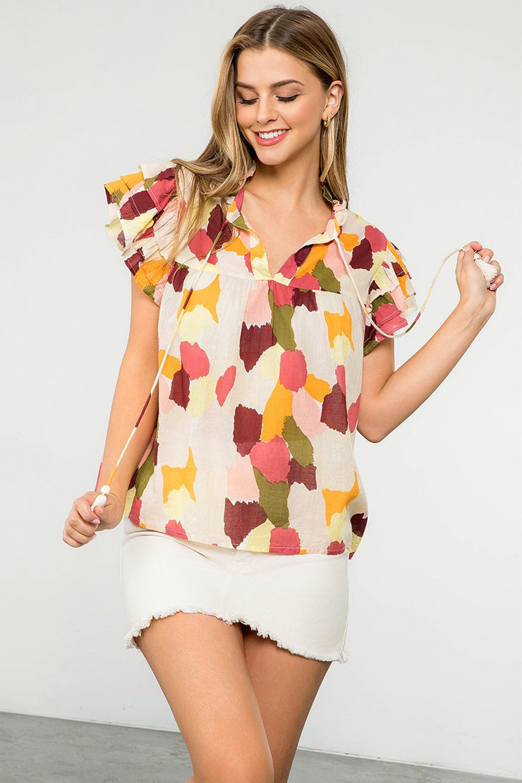 Warm Toned Water Color Print Top