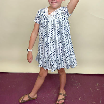Girls Navy Geo Dress