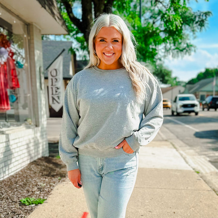 Crystal Embellishment Sweatshirt - Grey