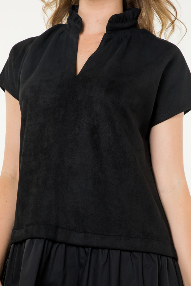 Black Suede Short Sleeve Dress