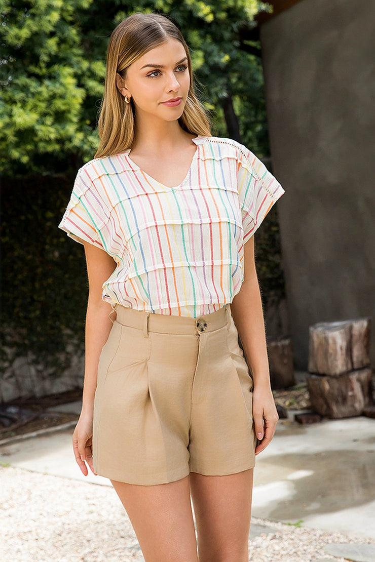 Cream Rainbow Striped Top