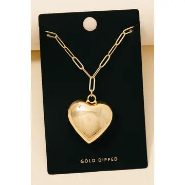 Gold Dipped Large Bubble Heart Pendant Necklace