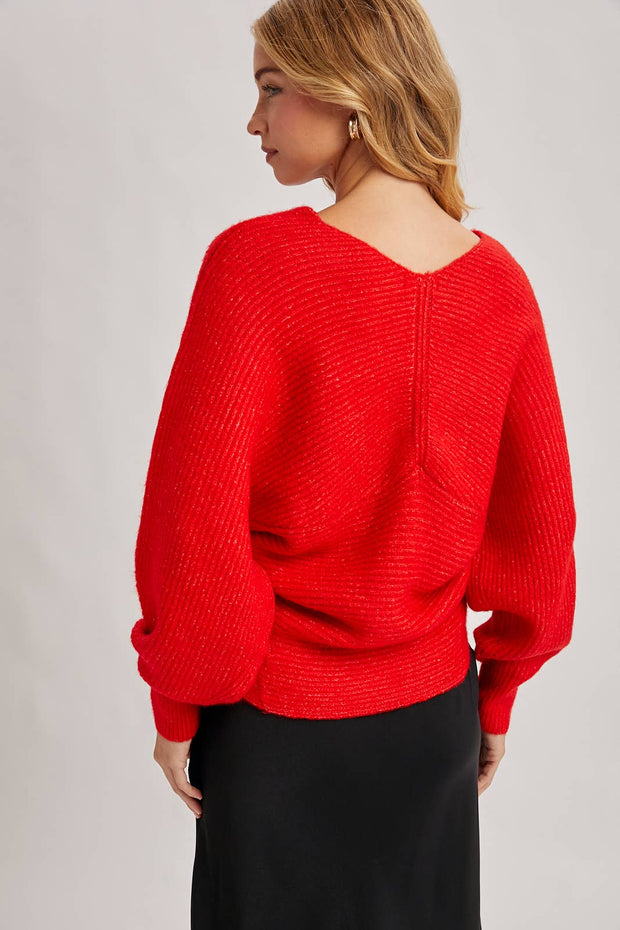 Red Wrap Crossover Sweater