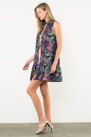 Navy Patterned Button Down Dress