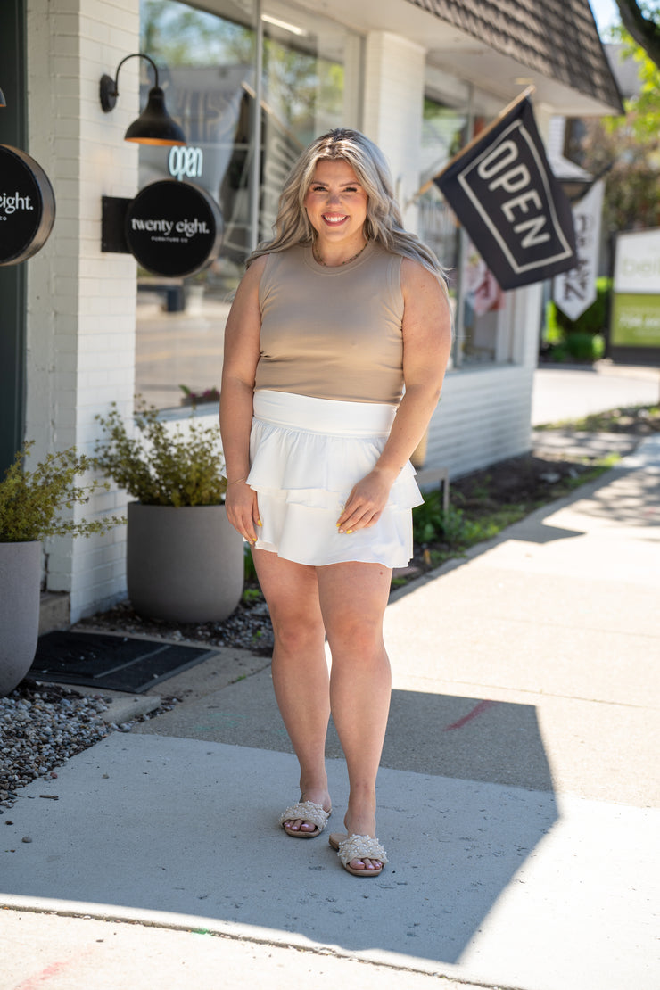 Tan Crew Neck Tank Top