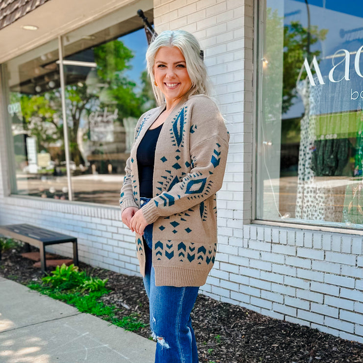 Aztec Cardigan - Taupe