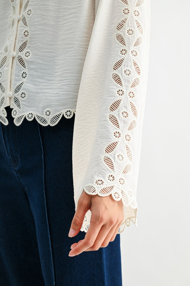 Embroidered Lace Button Blouse