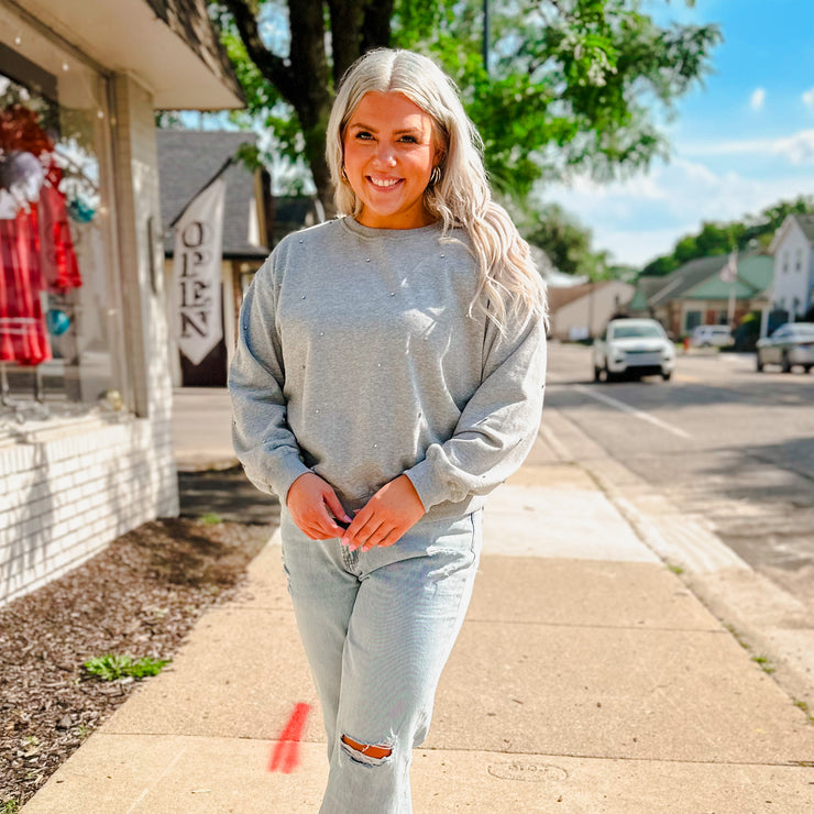 Crystal Embellishment Sweatshirt - Grey