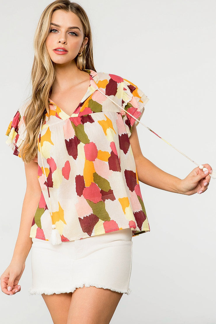 Warm Toned Water Color Print Top