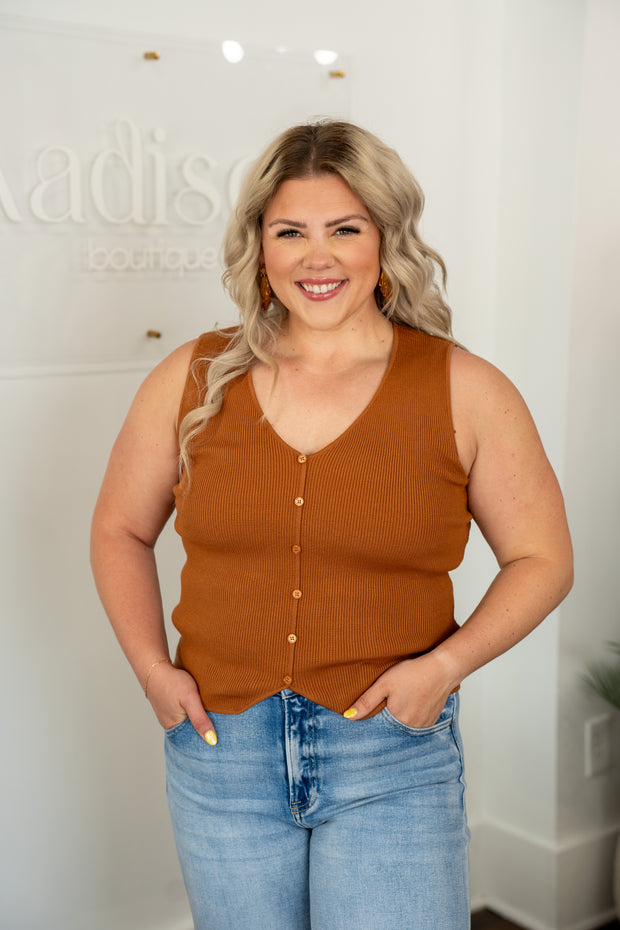 Tan Button Down Tank - Medium