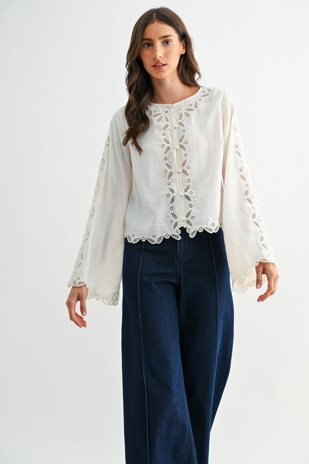 Embroidered Lace Button Blouse