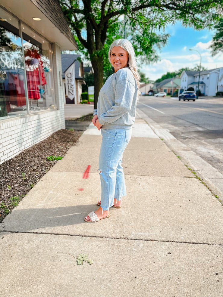 Crystal Embellishment Sweatshirt - Grey