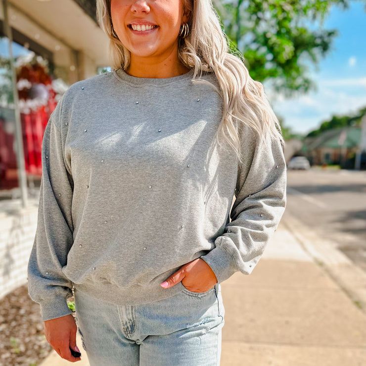 Crystal Embellishment Sweatshirt - Grey
