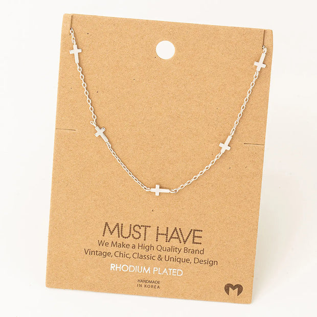 Silver Cross Station Necklace