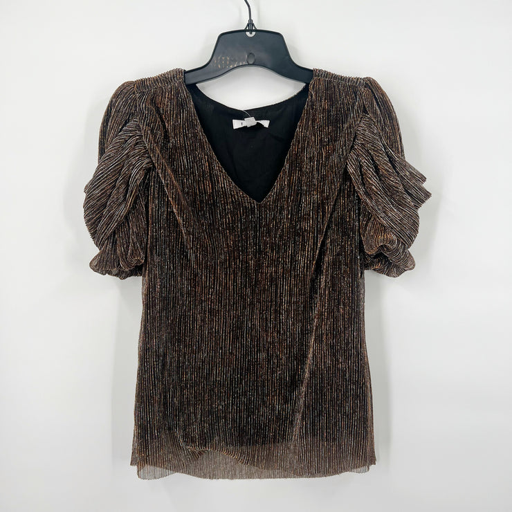 Gold glitter puff sleeve top