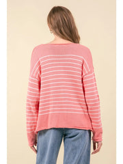 Coral Striped Sweater
