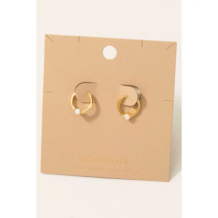 Gold Opal Stud Huggies